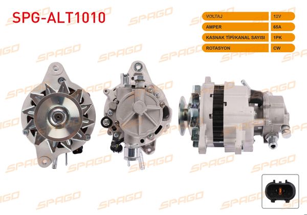 SPAGO SPG-ALT1010 | Alternatör 12V 65A V-Kanallı Tek Kasnak (Alt500) H100 93-00 / L300 87-04-Pajero 89-90 (2.5 D Araclar İçin)