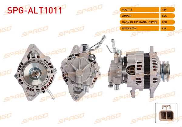 SPAGO SPG-ALT1011 | Alternatör 12V 65A V-Kanallı Çift Kasnak (Alt573) Mitsubishi L300 2.5 D 87-04