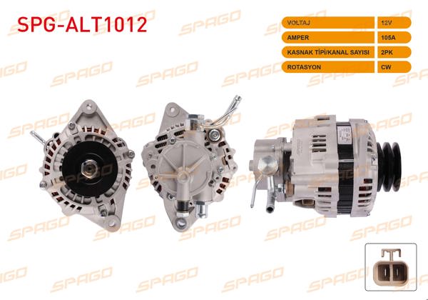 SPAGO SPG-ALT1012 | Alternatör 12V 105A Çift Kasnak (Alt575) Mitsubishi L200 2.0 D 96-06