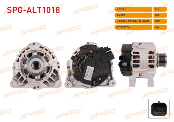 SPAGO SPG-ALT1018 | Alternatör 12V 90A 6Pk Nemo 08-12 / Bipper 08-12 (1.4 HDI Araclar İçin)
