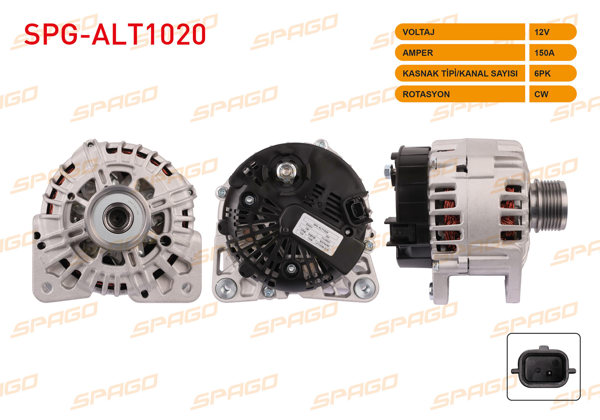 SPAGO SPG-ALT1020 | Alternatör (V Tipi) 12V 150A 6Pk (Alt8708) Clio III IV-Megane III IV-Fluence-Kangoo (1.5 DCI Araclar İçin)