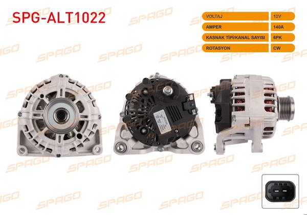 SPAGO SPG-ALT1022 | Alternatör 12V 140A 6Pk (Alt8880) Astra J 09-15-Insignia A 08-17 (1.6 Benzinli Araclar İçin)