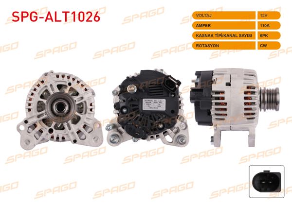 SPAGO SPG-ALT1026 | Alternatör 12V 110A 6Pk Transporter T5 T6-Crafter 11-16-Amarok 10-22 (2.0 TDI Araclar İçin)