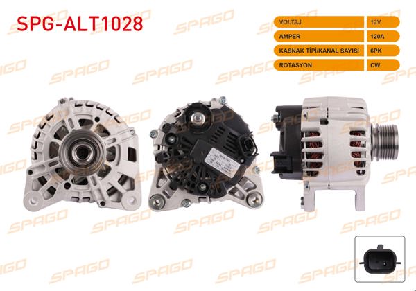 SPAGO SPG-ALT1028 | Alternatör 12V 120A 6Pk Clio IV-Megane III-Kangoo 08-19-Duster 11-18 (1.5 DCI Araclar İçin)