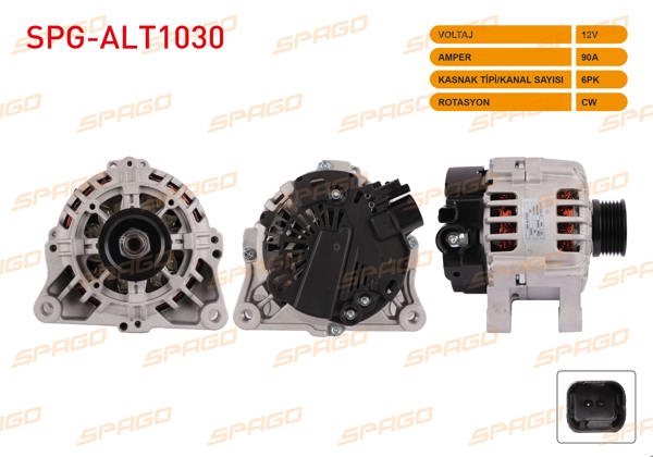 SPAGO SPG-ALT1030 | Alternatör 12V 90A 6Pk (Alt886) Partner 206 307 406 407 / Berlingo Xsara C4 C5 (Benzinli Araclar İçin)