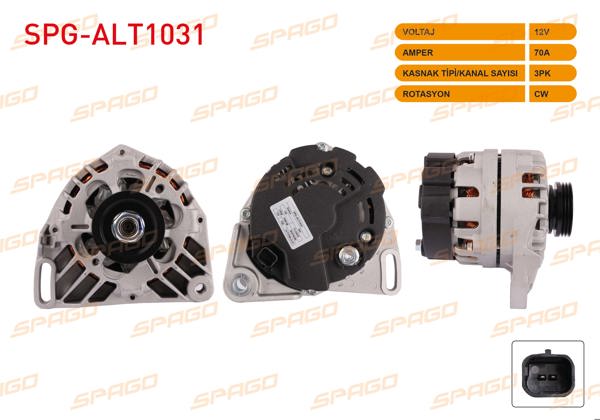 SPAGO SPG-ALT1031 | Alternatör 12V 70A 3Pk (Alt875) Clio II III-Symbol I II-Twingo 96-06-Logan (1.2 Benzinli Araclar İçin)
