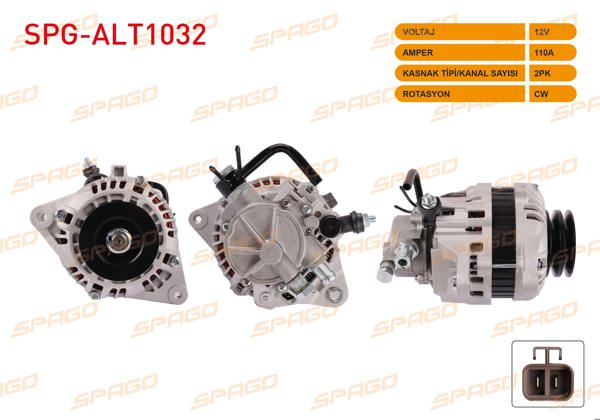 SPAGO SPG-ALT1032 | Alternatör 12V 110A Çift Kasnak (Alt576) Starex 97-06-H-1 00-06 / Kia K2500 K2700 Kamyonet