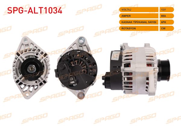 SPAGO SPG-ALT1034 | Alternatör 12V 85A 6Pk (Alt473) Doblo-Strada-Stilo-Bravo (1.9 Dizel Araclar İçin)