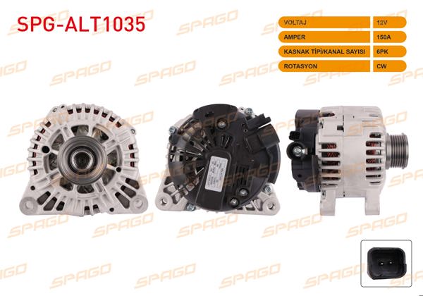 SPAGO SPG-ALT1035 | Alternatör (V Tipi) 12V 150A 6Pk (Alt8722) Partner Expert Boxer / Berlingo Jumpy Jumper (Dizel Araclar İçin)