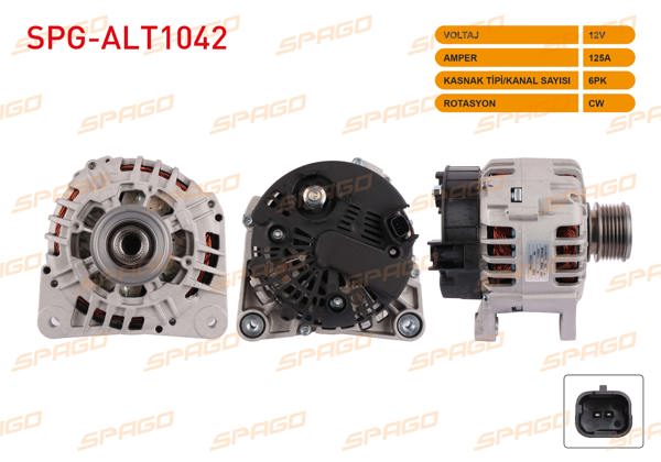 SPAGO SPG-ALT1042 | Alternatör 12V 125A 6Pk Clio II-Kangoo-Megane II / Duster-Logan (1.5 DCI Araclar İçin)