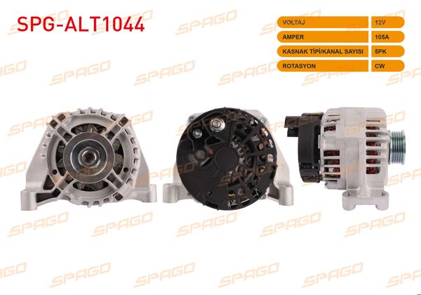 SPAGO SPG-ALT1044 | Alternatör 12V 105A 5Pk (Alt441) Punto 00-15-Linea 07-17-Stilo 02-08 (Benzinli Ve Klimalı Araclar İçin)