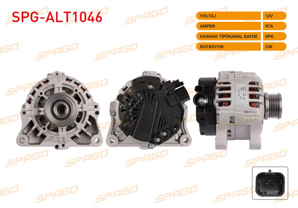 SPAGO SPG-ALT1046 | Alternatör 12V 97A 6Pk Ducato 01-06 / Boxer 01-06 / Jumper 01-06 (2.0 2.2 Dizel Araclar İçin)