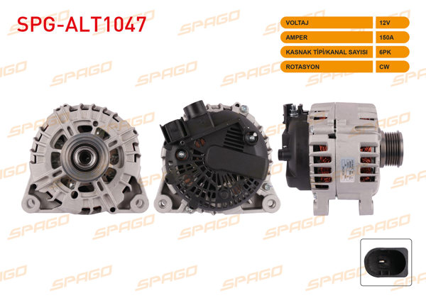 SPAGO SPG-ALT1047 | Alternatör 12V 150A 6Pk (Alt8128) Focus III-Fiesta VI-Connect 13-/ Volvo S40 S60 S80 (1.5 1.6 Dizel Araclar İçin)