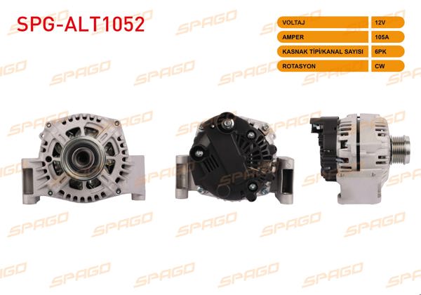 SPAGO SPG-ALT1052 | Alternatör 12V 105A 6Pk (Alt4430) Doblo-Punto-Linea / Astra H-Corsa C-Combo (1.3 Dizel Araclar İçin)