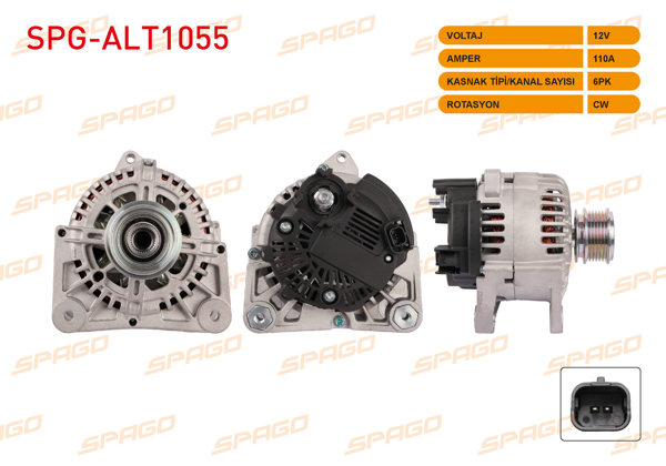 SPAGO SPG-ALT1055 | Alternatör 12V 110A 6Pk (Alt8700) Clio II-Megane II-Scenic II-Kangoo (1.4 1.6 Benzin 1.5 DCI Araclar İçin)