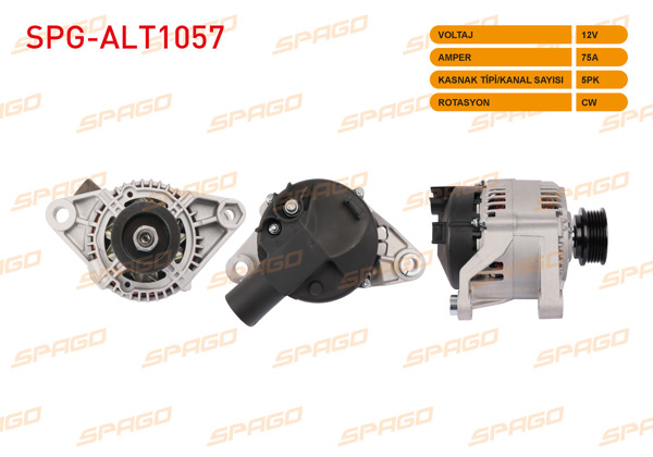 SPAGO SPG-ALT1057 | Alternatör 12V 75A 5Pk (Alt470) Palio 1.6 96-02 / Dogan SLX Hidrolik Direksiyon / Brava 1.6 95-01
