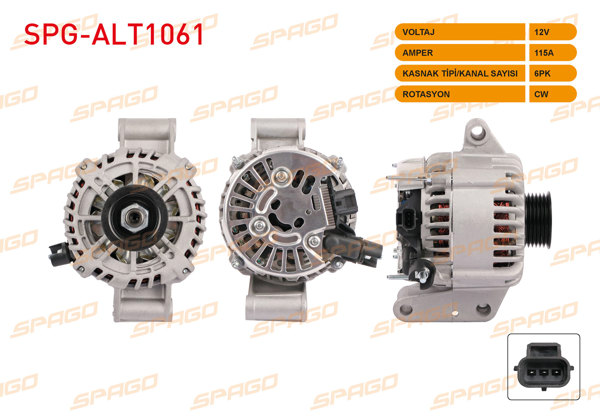 SPAGO SPG-ALT1061 | Alternatör 12V 115A 6Pk (Alt985) Ford Mondeo III 01-07 / Jaguar X-Type I 2.0 D-2.2 D 03-09