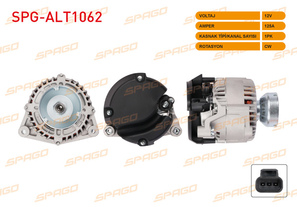 SPAGO SPG-ALT1062 | Alternatör 12V 125A 1Pk (Alt986) Tourneo Transit Connect 1.8 TDCI 02-13 (Canaklı)