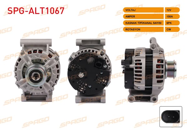 SPAGO SPG-ALT1067 | Alternatör 12V 150A 6Pk Transit (V362 V363) 11-18 / Jumper 11-20 / Boxer 11-20 (2.2 Dizel Araclar İçin)