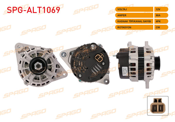 SPAGO SPG-ALT1069 | Alternatör 12V 90A 4Pk (Alt891) Accent 1.3İ-1.5İ 95-00 / Elantra 1.8-2.0 96-20