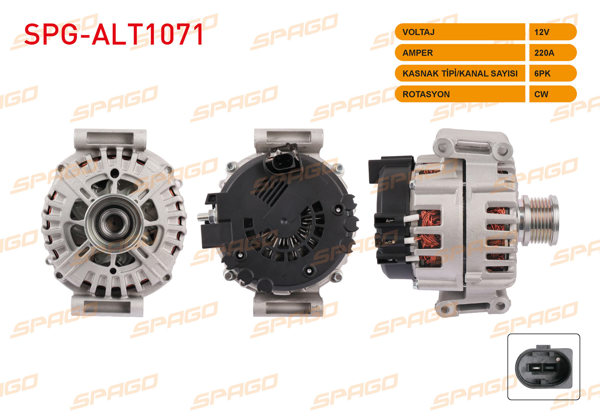 SPAGO SPG-ALT1071 | Alternatör 12V 220A 6Pk (Alt8820) Sprinter (B906) 2006-(Manuel Klimalı Araclar İçin)