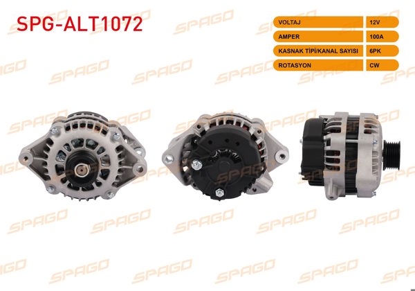 SPAGO SPG-ALT1072 | Alternatör 12V 100A 6Pk (Alt120) Astra F 92-98-Vectra 92-02-Corsa 93-00-Omega 94-03 (Benzinli Araclar İçin)