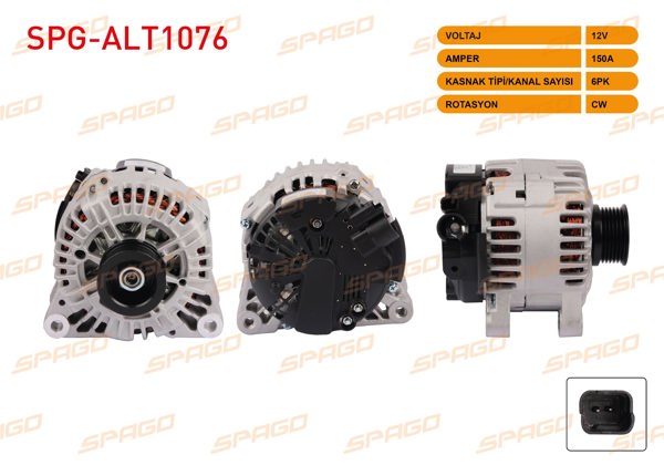 SPAGO SPG-ALT1076 | Alternatör 12V 150A 6Pk (Alt887) 307 00-08-Partner 2.0 HDI 00-08 / C3 1.4 HDI 02-08-Berlingo 2.0 HDI 00-11