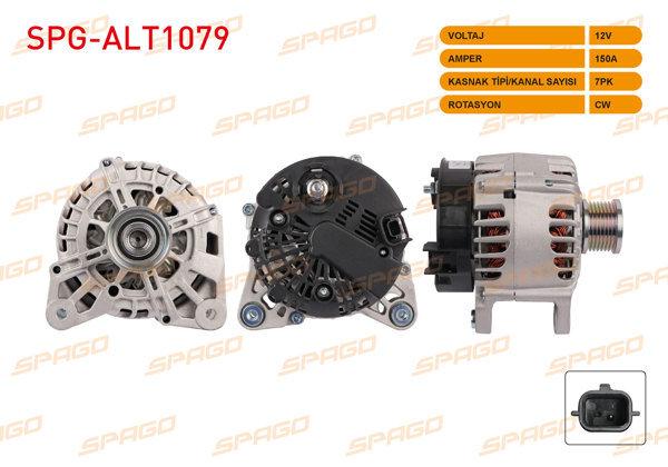 SPAGO SPG-ALT1079 | Alternatör 12V 150A 7Pk (Alt2022) Megane IV-Traffic III / Qashqai II-X-Traıl III (1.2 1.3 TCE 1.6Dci Araclar İçin)