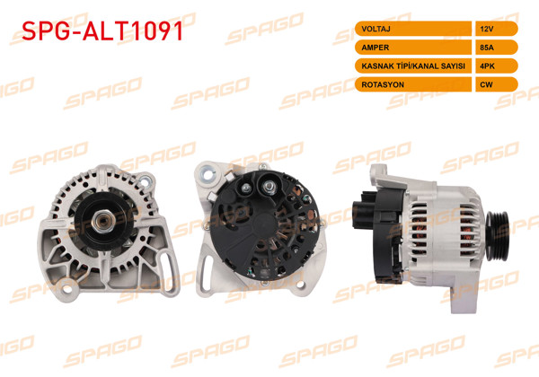 SPAGO SPG-ALT1091 | Alternatör 12V 85A 4Pk (Alt455) Fiat Palio 93-98-Siena 97-(Gergılı)