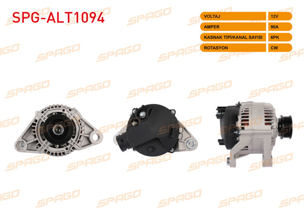 SPAGO SPG-ALT1094 | Alternatör 12V 90A 6Pk (Alt483) Dogan SLX Klimalı 94-/ Sahın 96-(Klimalı)