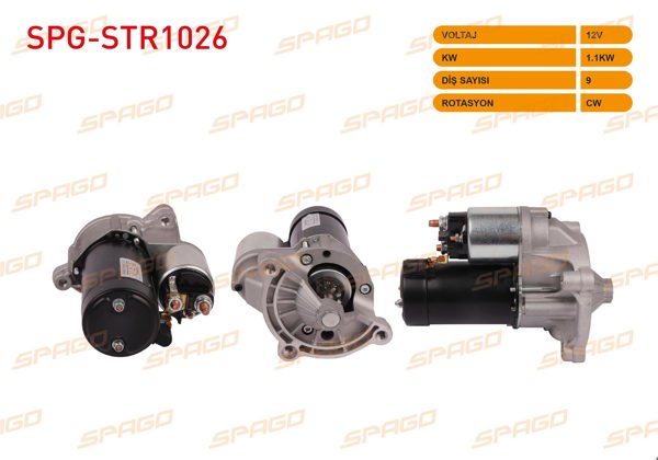 SPAGO SPG-STR1026 | Marş Motoru 12V 1.1Kw 9 Dıs Cw (Str3030) Peugeot 305 306 405 406 / Citroen Xsara (1.8 2.0 Benzinli Araclar İçin)