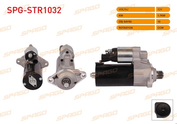 SPAGO SPG-STR1032 | Marş Motoru 12V 1.7Kw 10 Dıs Ccw (Str6562) Passat B6-Golf V VI-Jetta III (1.9 2.0 TDI Araclar İçin)