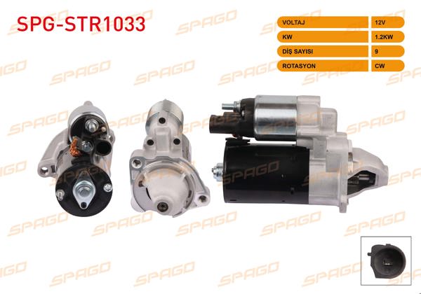 SPAGO SPG-STR1033 | Marş Motoru 12V 1.2Kw 9 Dıs Cw (Str6527) Passat 00-05 / A4 00-08 / 01-08 (Benzinli Araclar İçin)