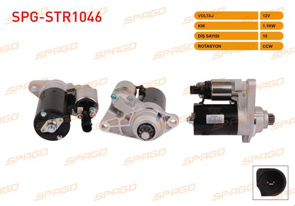 SPAGO SPG-STR1046 | Marş Motoru (B Tipi) 12V 1.1Kw 10 Dıs Ccw (Str3350) Polo IV V-Golf V-Jetta III / A3 03-07 (Benzinli Araclar İçin)