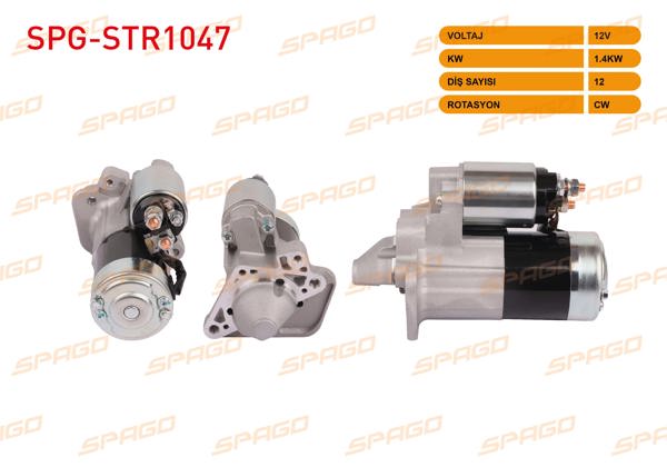 SPAGO SPG-STR1047 | Marş Motoru 12V 1.4Kw 12 Dıs Cw (Str6080) Clio II III IV-Megane II III-Kangoo (1.5 DCI Araclar İçin)