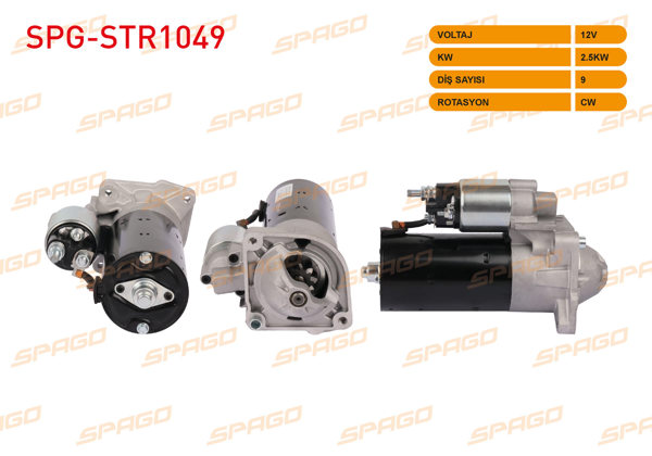 SPAGO SPG-STR1049 | Marş Motoru 12V 2.5Kw 9 Dıs Cw (Str5174) Ducato 00-14 / Boxer 00-06 / Jumper 00-06 (2.3 JTD 2.8 HDI Araclar İçin)