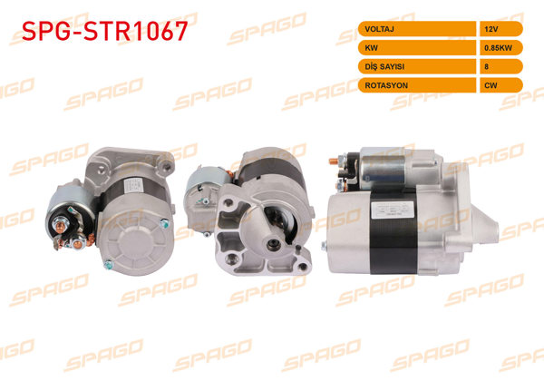 SPAGO SPG-STR1067 | Marş Motoru 12V 0.85Kw 8 Dıs Cw Clio I II-Symbol-Megane I / Logan-Sandero (1.4 1.6 Benzinli Araclar İçin)