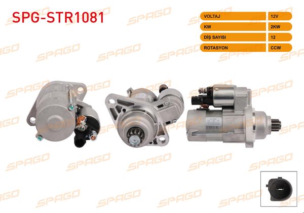 SPAGO SPG-STR1081 | Marş Motoru 12V 2Kw 12 Dıs Ccw Golf VII-Jetta IV-Caddy III IV (Dizel Start-Stopsuz Araclar İçin)