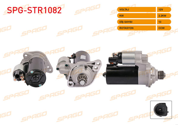 SPAGO SPG-STR1082 | Marş Motoru (B Tipi) 12V 2.2Kw 13 Dıs Ccw (Str5054) Transporter T5 T6-Passat B6 B7 B8-Golf VI VII (TDI Mekanik Şanzıman Start-Stoplu Araclar İçin)
