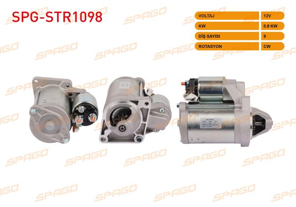 SPAGO SPG-STR1098 | Marş Motoru 12V 0.8Kw 9 Dıs Cw (Str5163) Albea 06-10-Palio 98-10-Strada 99-06 (1.2 1.4 Benzinli Araclar İçin)