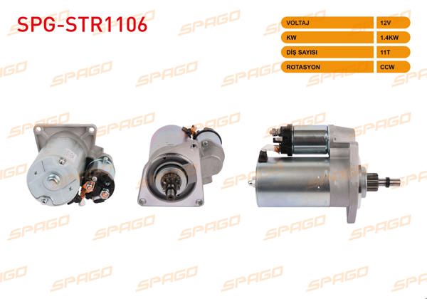 SPAGO SPG-STR1106 | Marş Motoru 12V 1.4Kw 11 Dıs Ccw (Str6040) Lada Samara 1.5 88-06-1.3 86-94