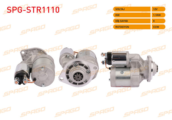SPAGO SPG-STR1110 | Marş Motoru 12V 1.1Kw 9 Dıs Ccw (Str6552) Skoda Felicia 1.3 Lx Glx 95-03-Favorit 135L 136 84-94