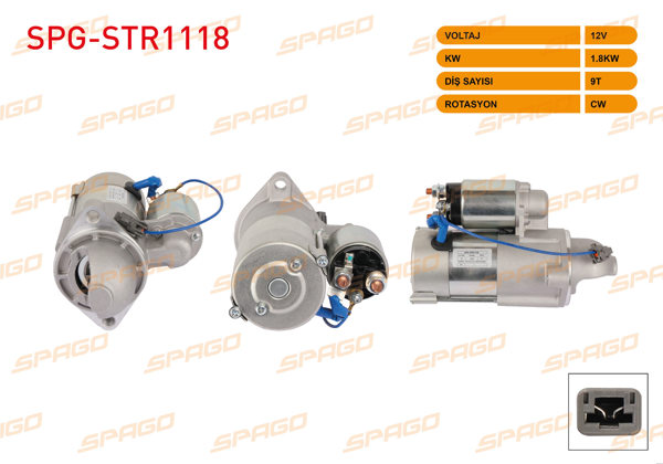SPAGO SPG-STR1118 | Marş Motoru 12V 1.8Kw 9 Dıs Cw (Str3066) Captiva 07-13-Cruze 09-12 / Antara 07-12 (Dizel Araclar İçin)