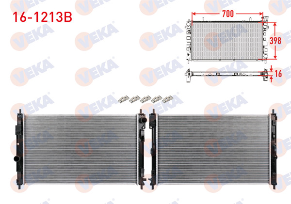 VEKA 16-1213B | Su Radyatörü Brazing Chrysler Sebrıng 2007-2010 / Jeep Compas, Patrıot 2006-/ Dodge Caliber, Avenger 2006-2011 / 2.0 CRDI, 2.0, 2.4 A-T / M-T