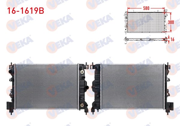 VEKA 16-1619B | Su Radyatörü Brazing Chevrolet Trax 1.6İ-16V A-T 2012-2014 / Opel Mokka 1.6İ 16V A-T 2012 -