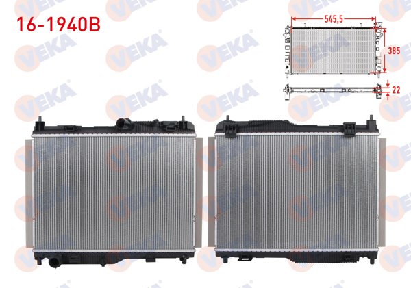 VEKA 16-1940B | Su Radyatörü Brazing (5.5mm Fin) Ford Ecosport 1.0 Ecoboost A-T 2018-/ Fiesta VII 1.1 Ti-Vct A-T 2017-/ Fiesta VII 1.5 TDCI A-T 2017 -