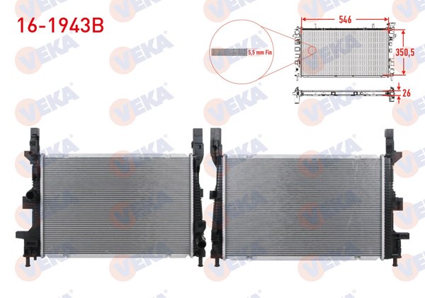 VEKA 16-1943B | Su Radyatörü Brazing (5.5mm Fin) Ford Focus III 1.5 TDCI 2011-2015 / Transit Connect 1.5 TDCI 2013-/ C-Max II 1.5 TDCI 2010 -