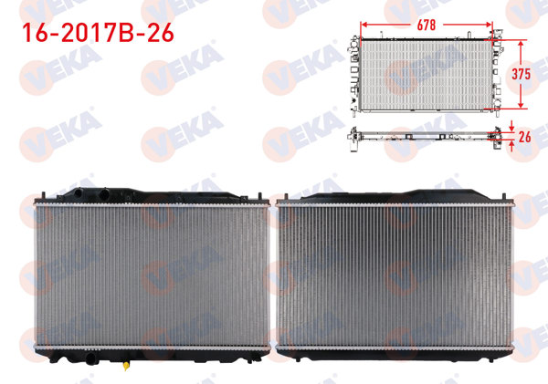 VEKA 16-2017B-26 | Su Radyatörü (Alt Boru Segmanlı) Brazing Kalınlık 26mm Honda Civic VIII 1.6 M-T Ac + /-2005-2012