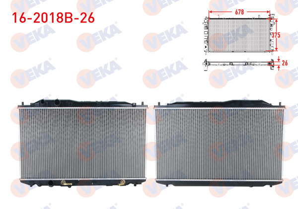 VEKA 16-2018B-26 | Su Radyatörü (Alt Boru Segmanlı) Brazing Kalınlık 26mm Honda Civic VIII 1.4-1.6 A-T Ac + /-2005-2012