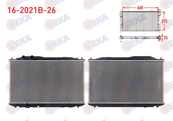 VEKA 16-2021B-26 | Su Radyatörü (Alt Boru Kelepcelı) Brazing Kalınlık 26mm Honda Civic VIII 1.6 M-T Ac + /-2005-2012